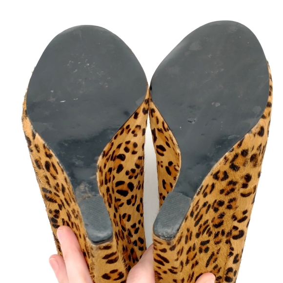 Bebe Leopard Wedge Peep Toe Booties Size 8 - Picture 4 of 5